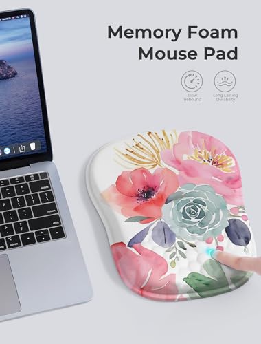 Watercolor Floral Ergonomic Mouse Pad for Carpal Tunnel Pain Relief, 65% Usable Mouse Area, Memory Foam Concave Wrist Rest for Office, PC, Gaming - color: 04 Watercolor Flower