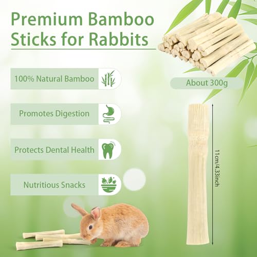 300g Sweet Bamboo Sticks for Rabbits, Bunny Chew Toys for Small Pets | Natural Bamboo Chews for Rabbits, Chinchillas, Guinea Pigs, Hamsters, Squirrels,and Small Animal Teeth Grinding