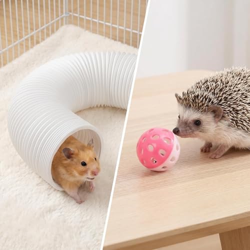 Hamster Collapsible Tunnel Tube Toys with 4 Bell Balls, Expandable Small Animal Hideout Exercise Toy 7.8inch Unextended 32.7inch Extended for Guinea Pig Gerbil Rat Ferret (White) - color: White