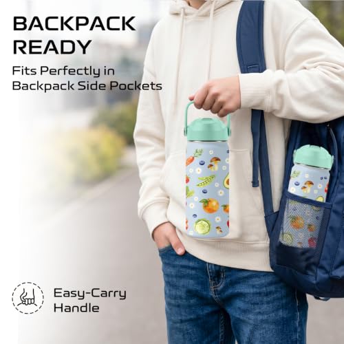 Fruit 16 oz Water Bottle with Straw – Stainless Steel Vacuum Insulated Cup, Leakproof Straw Lid, Reusable Travel Mug for Boys and Girls Outdoor Sports - color: Fruit1