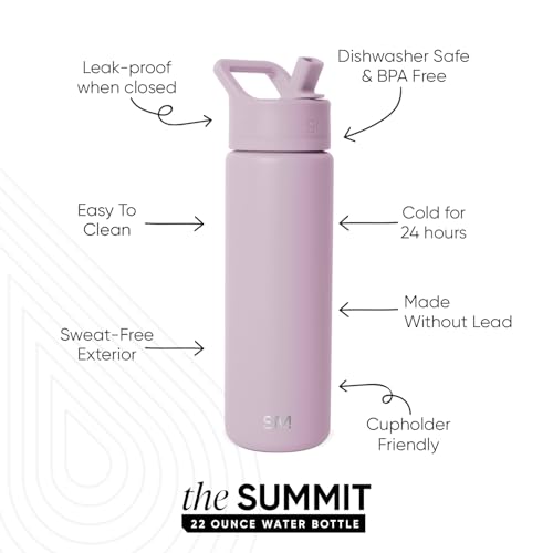 Simple Modern Insulated Water Bottle with Straw | 22oz | Lavender | Summit Stainless Steel Water Bottles, Metal Cup | Leak Proof for School, Gym, Travel, Sports | Lavender Mist - color: -Lavender Mist, style: 22oz