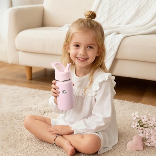 14 Oz Kids Water Bottle, Stainless Steel Water Bottle with Straws, Leak-Proof, BPA-Free, Insulated Water Bottles for School Boys & Girls|Pink - color: Pink