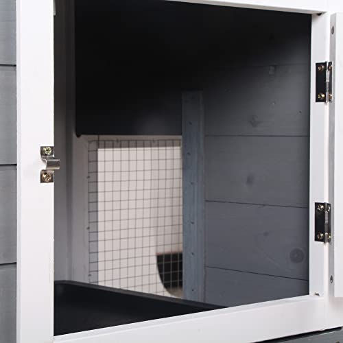 PawHut 62" Rabbit Hutch, Wooden Bunny Hutch, Guinea Pig Cage, Small Animal Enclosure with Run Area, Removable Tray, Asphalt Roof, Lockable Doors and Ramp, Gray | Wooden Bunny Hutch, Guinea Pig Cage, Small Animal Enclosure, Removable Tray, Asphalt Roof, Lo