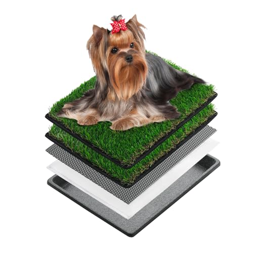 MEEXPAWS Dog Grass Pee Pads for Dogs with Tray | Extra Small 17 x 13 in for Puppy Less Than 6 lbs | 2× Artificial Grass Pads Replacement | Rapid Drainage | Indoor Dog Litter Box | Hemmed Edge - size: Small - 18 x 14 inch