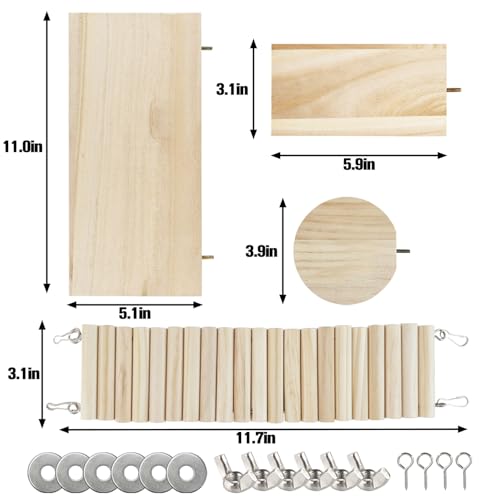 Hamster Suspension Bridge Toy，Small Animal Climbing Toys,Chinchilla Cage Natural Wood Flexible Platform Toy,Suitable for Hamsters, Chinchillas, Guinea Pigs, Birds, Small Animals - color: S-4P