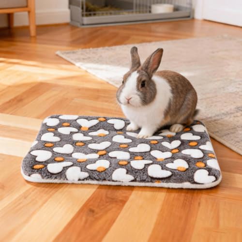 2 Pcs Bunny Bed, Washable Rabbit Bed, Double-Sided Fleece Sleeping Pad for Guinea Pig, Dwarf Rabbit, Chinchilla, Ferret, Hamster, Warm Small Animal Cage Mat, 13x10in, Brown Heart - color: Brown Heart