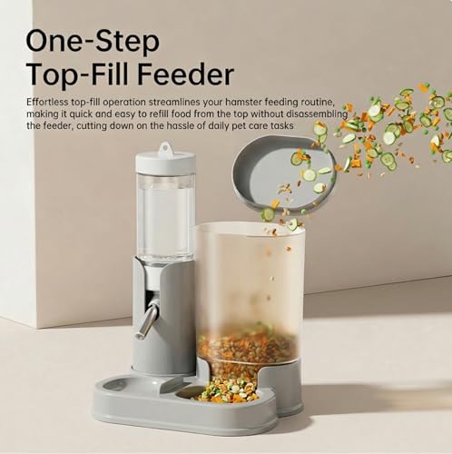 No Drip Hamster Water Bottle, 2 in 1 Hamster Water Dispenser & Food Bowl | Sealed Freestanding Small Animal Gravity Feeder, Hamster Cage Accessories for Dwarf Hamster, Gerbil, Rat, Mice (Gray) - color: Gray