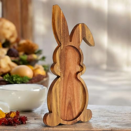 Farmhouse Bunny Serving Wood Trays (Set of 1),Nesting Rabbit-Shaped Wooden Charcuterie Serving Platters for Easter or Spring Rustic Decorative - size: One Size
