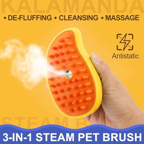 Cat Steam Brush, 3 in 1 Dog Steamy Brush Cleanser, Silicone Massage Grooming Comb, Pet Hair Cleaning Misting Comb for Cats Dogs(Mango Yellow) - color: Mango Yellow