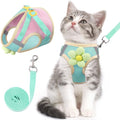 Cat Harness and Leash Set, Escape Proof Soft Vest Walk Green XS | Adjustable, Easy Wear, Breathable Comfy Mesh, Reflective Strips, Sturdy Clip Buckle Flower Harness for Cats Kitty Puppy Bunny - color: Turquoise green, size: Extra Small