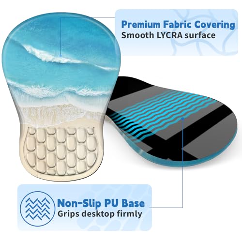 YIWEI Ergonomic Mouse Pad with Wrist Rest for Carpal Tunnel Pain Relief | Memory Foam Wrist Support,Non-Slip Rubber Base, Keyboard Computer Mousepad,Lycra Cloth Surface,Gaming Home Office - color: Beach-1
