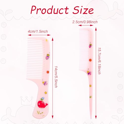 2pcs Baby Hair Comb Set, Pink Whale Mini Fine Tooth & Rat Tail Comb | Cute, Tiny, Small, Plastic, Parting Combs for Toddler Women Girls Kids All Hair Types, Hairbrush Tools Accessories - style: Whale