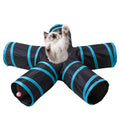 Pet Cat Tunnel, 5 Way Tunnels for Indoor Cats, Collapsible Pet Tunnel for Kitten, Puppy, Rabbit, 25cm-Wide Tunnels, Durable & Breathable, with Peek Hole Toy Ball - color: 5-way & Black/Blue