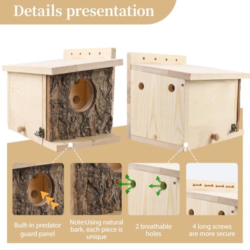 Squirrel Nesting Box with Predator Guard, Easy Assembly Squirrel Houses | for Outside Nesting, Wooden Nesting Box for Squirrels, Chipmunk, Bird and Small Animals