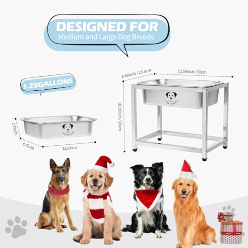 0.85 Gallon Elevated Large Dog Water Bowl, 10.23" Raised Stainless Steel Bowl for Medium Large Breed, Elevated Dog Water Bowl with Full Metal Stand, Easy to Clean and Assemble for Indoor Outdoor - size: 0.85 Gal - Height 10.23"