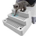 Adjustable 3 Steps Cat Litter Box Step, Litter Box Ramp/Catcher | Filter Function, Non-Slip, Easy to Clean,Cat Litter Stair, Small & Elderly Cats, Fits Automatic Litter Box Steps, Light Grey