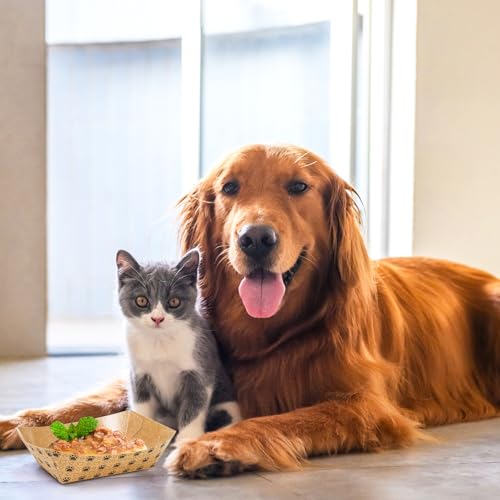 SOUJOY 100 Pack Disposable Pets Feeding Bowls, 2 lb Paper Travel Cat Food Bowl, Boat Foot Print Design Food Serving Trays for Wet and Dry Food, Small Dog Puppy, Cat