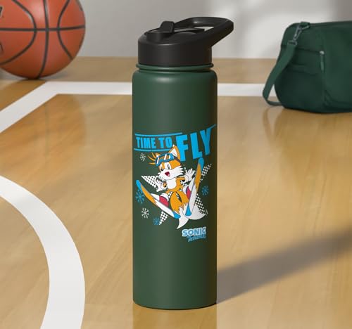 Sonic the Hedgehog - Ski Flying Tails Stainless Steel Insulated Water Bottle - color: Dark Green