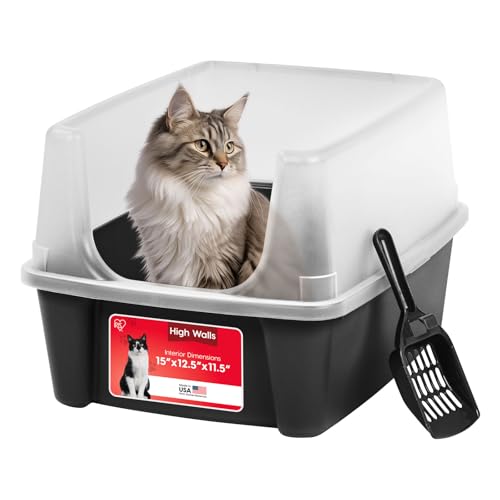 IRIS USA Large High Sided Cat Litter Box, Scatter Shield | High Kickers, Kick-Proof Sides, Extra Deep Pan, Raised Edge Protection, Keeps Floor Clean, Easy Daily Scoop - color: Black, style: Open Top