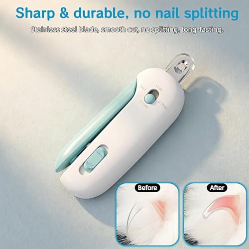 Adjustable Cat Nail Clippers with Safety Guard & Hidden File, Splash-Proof Trimmer for Kittens & Indoor Cats, Painless Blue Claw Scissors