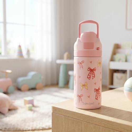 Bow Kids Insulated Stainless Steel Water Bottle 16 Oz, Travel Tumbler for School, Sports for Girls, Birthday, Back To School - color: Bow