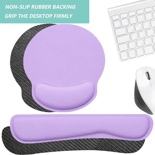 Keyboard Wrist Rest Pad Mouse Pad with Wrist Support Set of 3, Mousepad with Non-Slip Rubber Base, Ergonomic Memory Foam Mouse Wrist Cushion Support for Home Office Laptop Computer Gaming, Purple - color: Purple