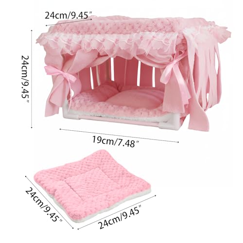 MiOYOOW Guinea Pig Hideout, Small Animal Sleeping Bed Hamster Hiding House with Fringe Curtain for Dwarf Rabbit Guinea Pigs Sugar Gliders Hamsters - color: Pink