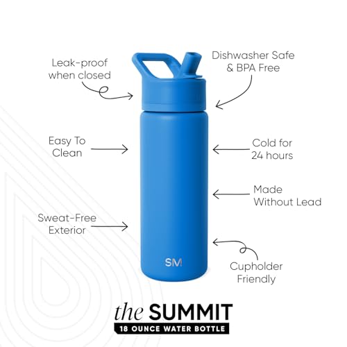 Simple Modern Kids Water Bottle with Straw Lid | Vacuum Insulated Stainless Steel Metal | Reusable Leak Proof BPA-Free Thermos for School | Summit Collection | 18oz, Supersonic Blue - color: -Supersonic Blue, style: 18oz