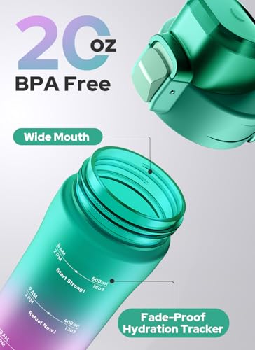 Opard Zip 20oz Plastic Water Bottle Dishwasher Safe, Leakproof Flip-Top Lid, BPA Free Tritan, Wide Mouth Reusable Kids Water Bottle for School Hiking Commuting Outdoor Travel and Gym - color: Bubblegum Cyan Pink, style: 20 oz - Fast Flow