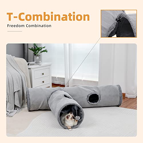 PAWZ Road Cat Tunnel 51 Inches Long Cat Toys Collapsible Tunnel 12”Diameter | Large Cats Tube for Big Cats,Rabbits and Puppy Extra Long Cat Play Tunnel Straight with 2 Peepholes for Indoor&Adult Cats