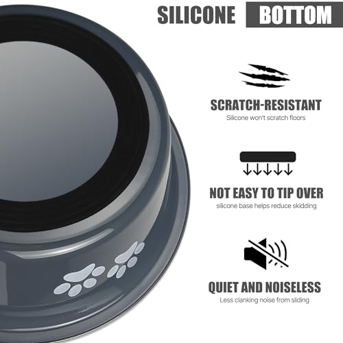 Stainless Steel Dog Bowls, Nonslip Rubber Bottom No Spill Proof Skid Metal Insulated Dog Bowls for Large Medium Small Breed Dogs (Grey, 6.6 Cups/53 OZ) - color: Grey, size: 6.6 Cups/53 OZ