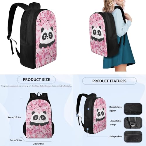 Cherry Floral Panda Bookbag for Girls Kids Backpack and Lunch Box Set Water Bottle Bag and Novelty Pencil Box 4 in 1 Sets Boys 7th Grade School Bag with Compartment 17 inch Soft Back Packs - color: Cherry Floral Panda