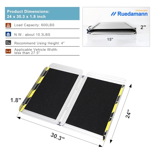 Ruedamann 2FT Portable Wheelchair Ramp for Home Steps, Non-Slip Aluminum | 30-1/4" Wider Design, Non-Slip Aluminum Folding Ramps for Wheelchairs, Strollers, Scooters, Stairs, Curbs, Doorways - size: 2FT Black(Using Height 2-6'')