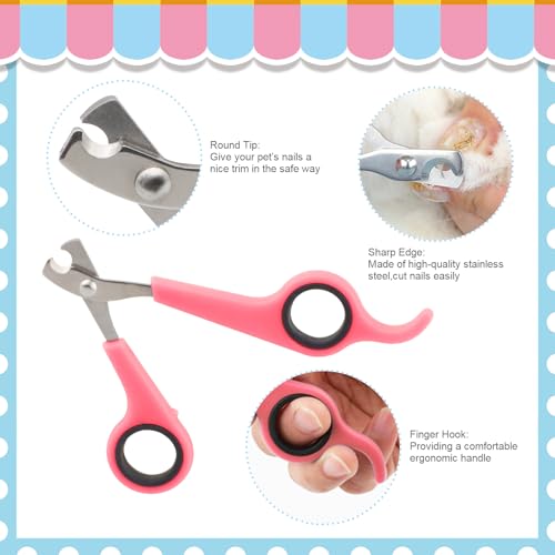 Rabbit Grooming Kit, Rabbit Brush for Shedding with Bunny Nail Clipper, Rabbit Nail Trimmers with Pet Combs for Hamster Guinea Pig Ferret by KALAMANDA(Pink) - color: Pink