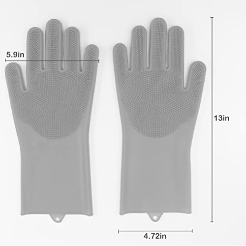 Silicone Pet Grooming Gloves Dog Washing Gloves for Bathing Massaging | 3,000 Soft Bristles, Non-slip & Extended Sleeves, Heat Resistant & Dishwasher Safe, For Cats and Dogs, Home/Car Cleaning - color: Grey