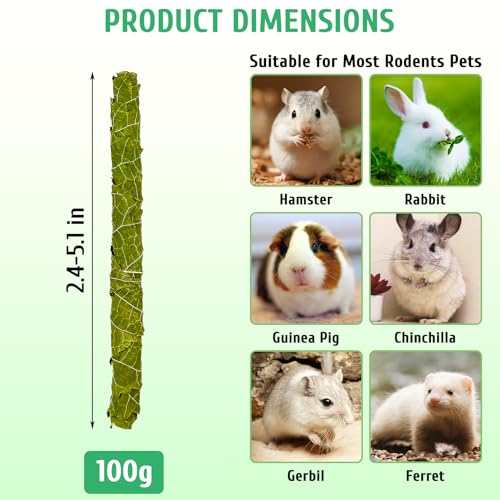 Fhiny Rabbit Chew Toys, 100g Natural Mulberry Leaf Crispy Rolls Small Animal Molar Snacks Chinchilla Sticks Guinea Pig Chews for Teeth Dental Care for Bunny Guinea Pig Chinchilla Hamster Gerbil