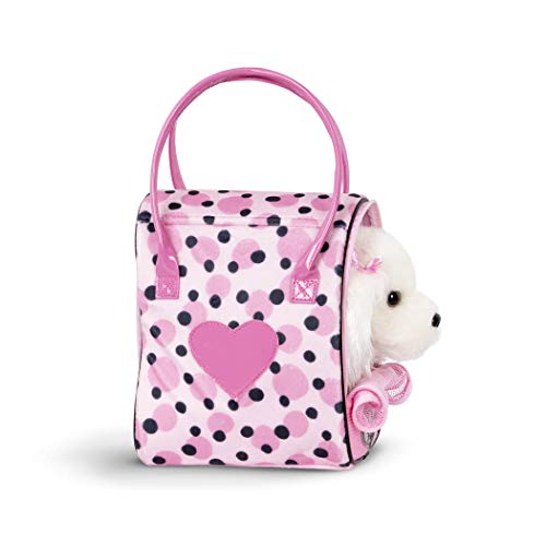 Pucci Pals Plush Puppy Dog Carrier Set, Maltese Pink Polka Dot, Pet | 3 piece set with 8 inch stuffed dog, comb, and pink polka dot pet carrier purse with mesh front for pretend play, 2+ Years - style: Maltese - Pink Polka Dot Bag
