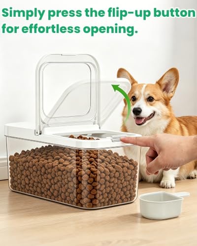 TBMax Pet Dog Cat Food Storage Container 6 Lbs with Airtight Flip-up Lid | One-press Open Lid for Easy Access & Scoop, Airtight Bin Ideal for Pet Food Treat, Small Animal Food Storage, Space-Saving