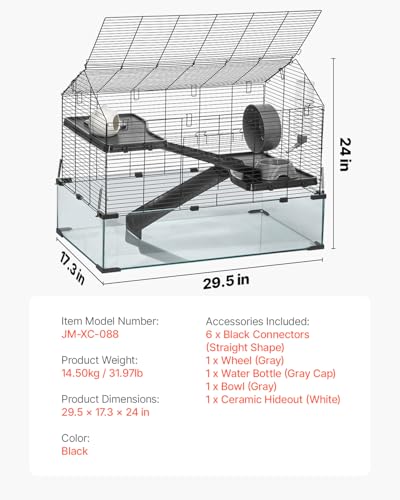 VEVOR Hamster Cage, 360°Viewing Transparent Hamster Habitats, Small Animal Cage, 29.5 x 17.3 x 24 in, Ventilated Pet Mouse Cages with Water Bottle, Portable Hamster House for Rats, Guinea Pigs - size: 29.5"L x 17.3"W x 24.0"H