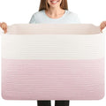 OIASKET 108L Cotton Rope Storage Basket for Living Room and Bedroom 25"x16"x16" Woven Laundry Basket, Heavy Duty Bin for Blankets, Pillows & Toys, Pet-Safe & Scratch-Free, Pink and White - color: Pink & White
