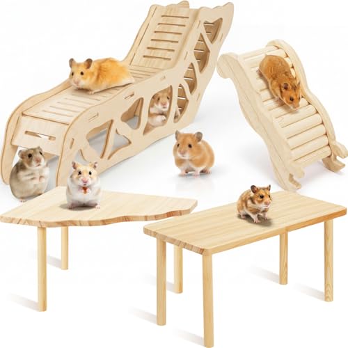 BreezeHug 4 Pcs Hamster Cage Accessories Hamster Platform Hideout Wooden Tunnel Ladder Playhouse Game Climbing Toy with Platform for Pets Dwarf Syrian Mice Degus Gerbils Squirrel(Tunnel) - style: Tunnel
