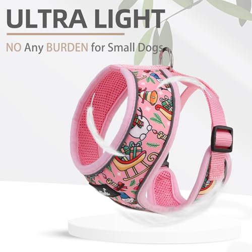 PUPTECK Soft Mesh Christmas Dog Harness and Leash Set Pet Puppy Cat Comfort Padded Vest No Pull Harnesses, Bright Pink, S - color: Pink (Snowmen), size: S (NECK: 12", CHEST: 14"-18")