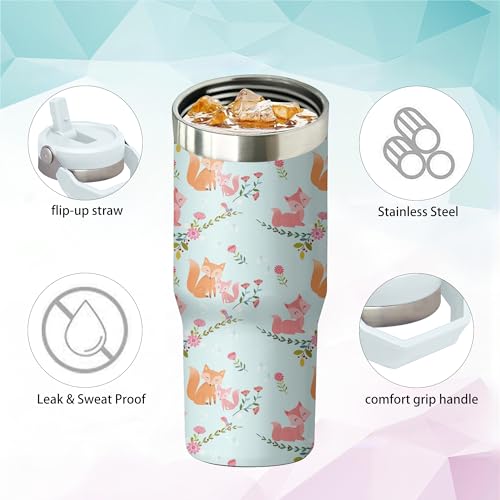 30oz Fox Tumbler with Handle and Flip Straw, Stainless Steel Insulated Cup, Travel Coffee Mug Water Bottle, Birthday Mothers Day Chritmas Gifts for Women Animal Lovers - color: Fox