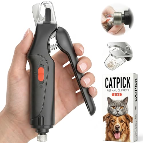 CATPICK 2-in-1 Cat Nail Clippers & Dog Nail Clippers Trimmers for Large Medium Small Dogs Cats Claw Trimmer Quick Sensor and Safety Guard USB Rechargeable with 2 LED Lights Dogs Nail Trimmer - color: Black