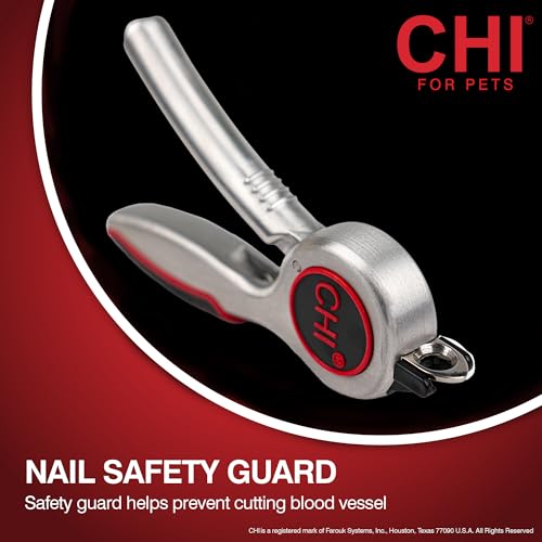 CHI for Pets Guillotine Nail Clipper for Dogs - Stainless Steel Dog Nail Cutter with Safety Guard and Ergonomic Soft Grip Handle - Grooming Tool for All Dog Breeds, Guillotine Nail Clipper, One Size | Stainless steel blade, built-in safety guard, ergonomi