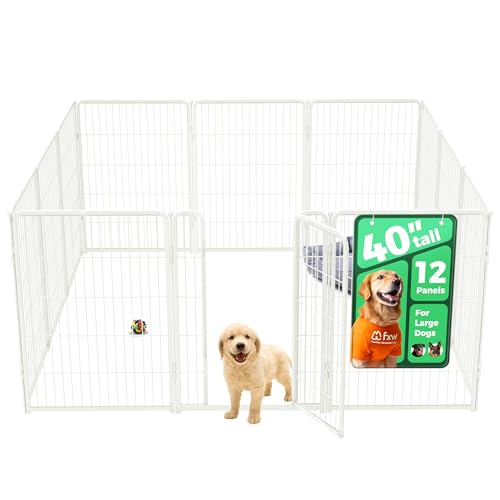 FXW Homeplus Indoor Dog Playpen, 40" H, 12 Panels, for Medium & Large Dogs | Stress-free play, Heavy-duty, Semi-open design, Easy setup, Threshold-free gate, Expandable, Patented - color: White, size: 40"H