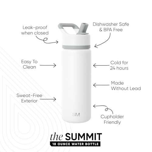Simple Modern Insulated Water Bottle with Straw | 18oz | White | Summit Stainless Steel Water Bottles, Metal Cup | Leak Proof for School, Gym, Travel, Sports | Winter White Mix - color: -Winter White Mix, style: 18oz