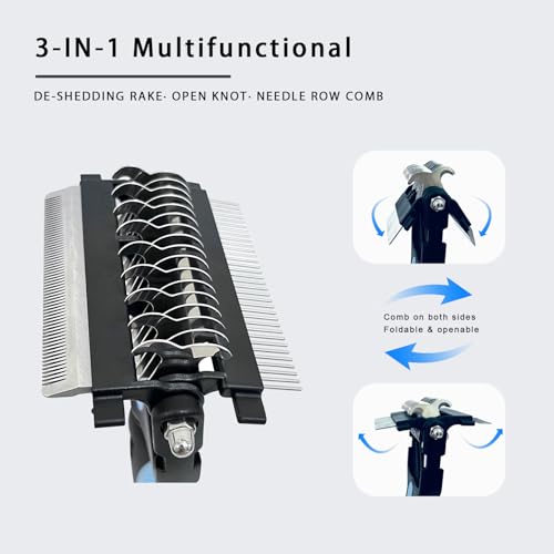 3-in-1 Pet Grooming Brush for Dogs & Cats, Stainless Steel Deshedding Detangler Undercoat Rake for Long Short Hair