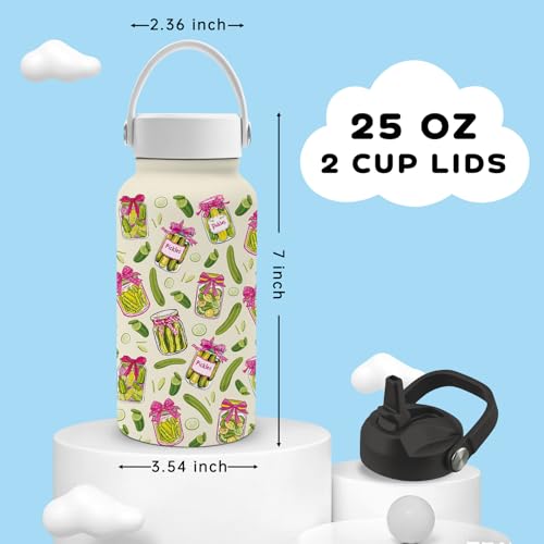 Gifts for Pickle Lover, 25oz Pickle Water Bottle with Straw Lid & Direct-drink Lid- Pickled Cucumber Insulated Water Bottles, BPA-free Leakproof Sports Waters Bottle for School Travel, Gift Cup - color: Pickle