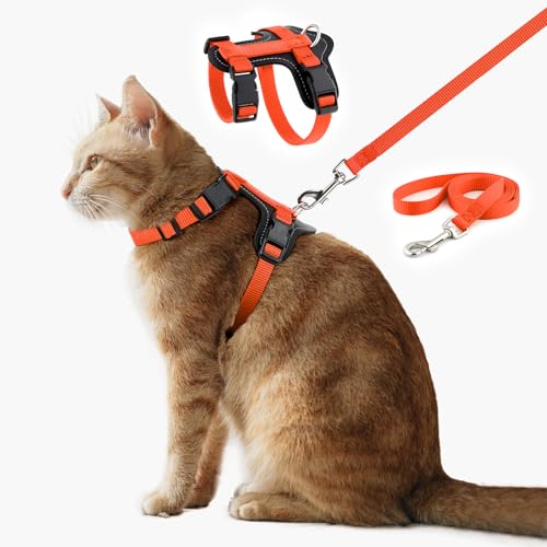 Plutus Pet Adjustable Cat Harness and Leash Set, with Leather Trim | Quick Release, Escape Proof Nylon Vest, for Kitten Small Medium Large Cats, Orange - color: Orange
